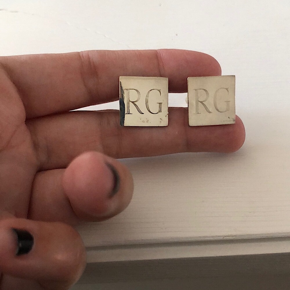 Sterling Silver Cufflinks - Monogram Square Mens Cufflinks Personalized with RG
